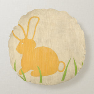 Yellow Bunny and Green Grass by Chariklia Zarris Round Pillow