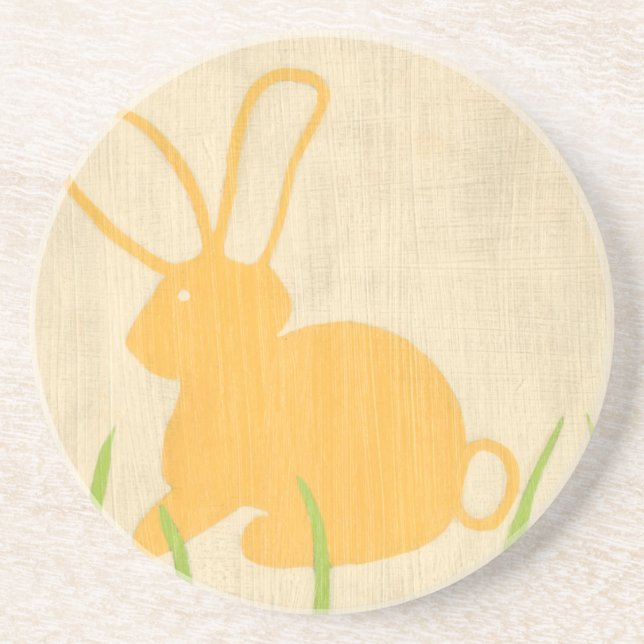 Yellow Bunny and Green Grass by Chariklia Zarris Sandstone Coaster (Front)