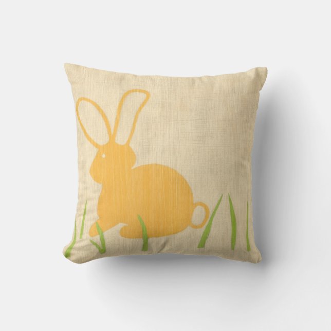 Yellow Bunny and Green Grass by Chariklia Zarris Throw Pillow (Front)