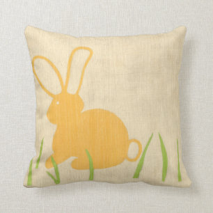 Yellow Bunny and Green Grass by Chariklia Zarris Throw Pillow