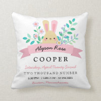 Yellow Bunny & Flowers Pretty Birth Stats Throw Pillow