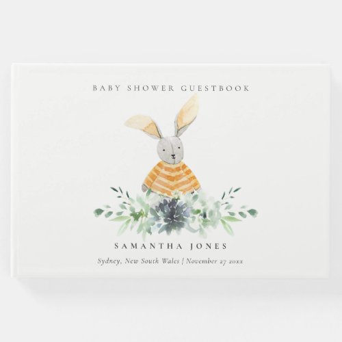 Yellow Bunny Garden Succulent Foliage Baby Shower Guest Book