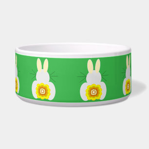 Yellow Bunny Green Ceramic Pet Bowl