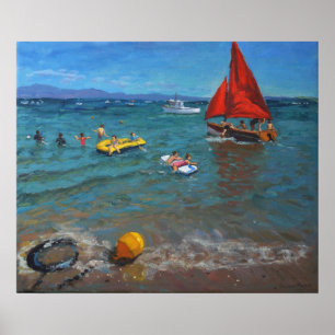 Yellow buoy and red sails Abersoch 2012 Poster