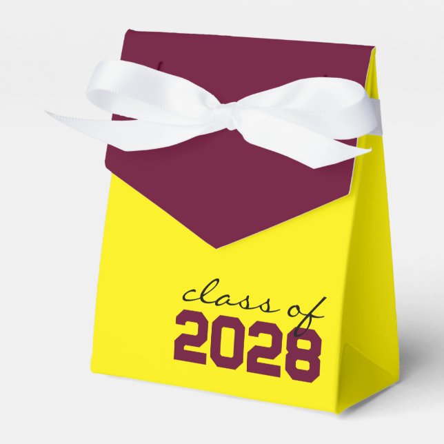 Yellow & Burgundy Graduation Favor Boxes (Front Side)