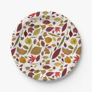 Yellow Burgundy Green Red Leaves Fall Autumn Paper Plates