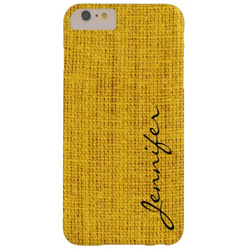 Yellow Burlap Rustic Linen Monogram Barely There iPhone 6 Plus Case