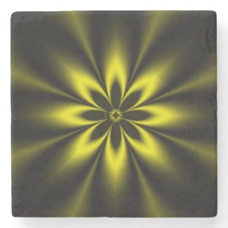 Yellow Burst Fractal Design Stone Coaster