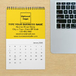 Yellow Business Brand on Calendar<br><div class="desc">Yellow color business branding on customizable calendar. Customize it by uploading your business logo, typing your business name, address, phone number, e-mail and website. You can include it in your promotional products, giveaway items or gifts to your customers or clients, a marketing strategy to advertise your business or to promote...</div>
