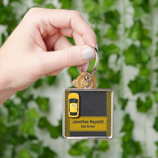 Yellow Business Cab Driver Taxi Service Keychain (Hand)