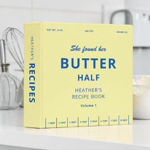 Yellow Butter Half Bridal Shower Recipe Book 3 Ring Binder