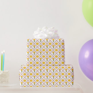 Yellow Buttercup Floral Lattice Wrapping Paper