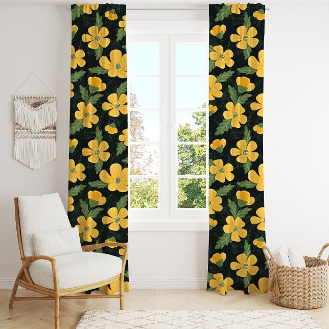 Yellow Buttercup Floral Pattern Blackout Curtains (Creator Uploaded)