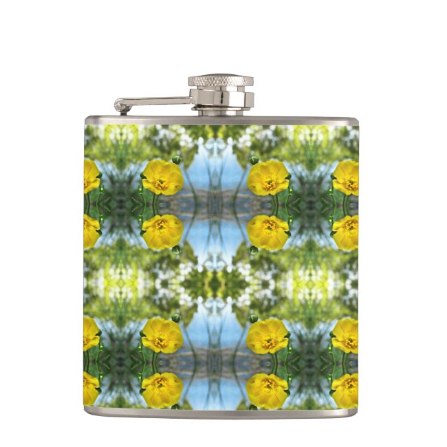 Yellow Buttercup Flower Abstract Pattern Flask
