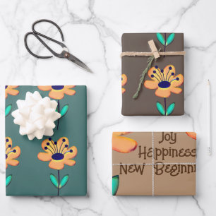 Yellow Buttercup Flower Floral Pattern Gold Green Wrapping Paper Sheets