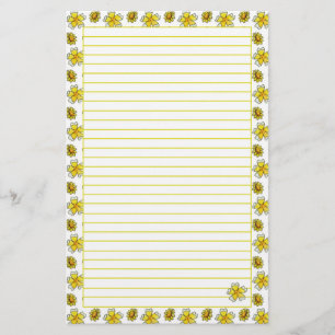 Yellow Buttercup Watercolor Painted Flowers Lined Stationery