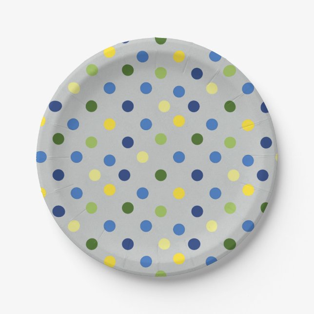 Yellow Buttercups and Blue Iris Dot Paper Plates (Front)