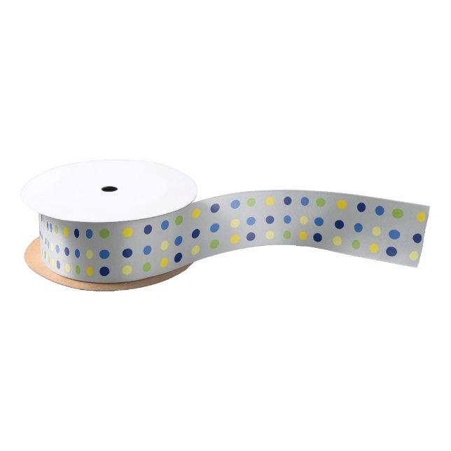 Yellow Buttercups and Blue Iris Dot Satin Ribbon (Spool)