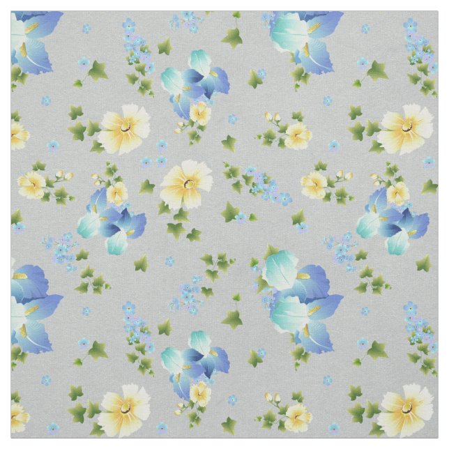 Yellow Buttercups and Blue Iris Fabric (Swatch)