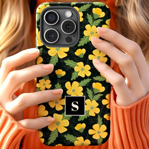 Yellow Buttercups Floral Flower Monogrammed iPhone 15 Case