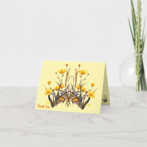 Yellow Buttercups Wild Flowers Vintage Artwork Thank You Card