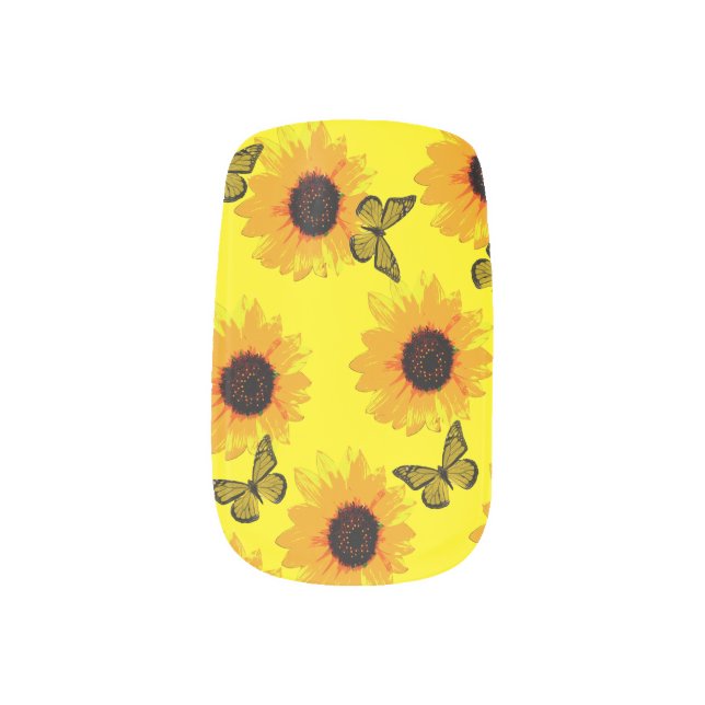 Yellow Butterflies And Sunflowers,   Minx Nail Art (Left Thumb)
