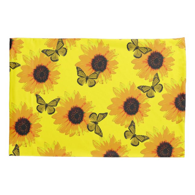 Yellow Butterflies And Sunflowers,   Pillow Case (Back)