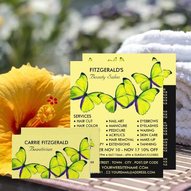 Yellow Butterflies, Beautician, Beauty Salon Business Card (Creator Uploaded)