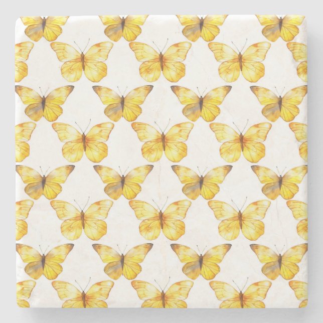 Yellow Butterflies Birthday Stone Coaster (Front)