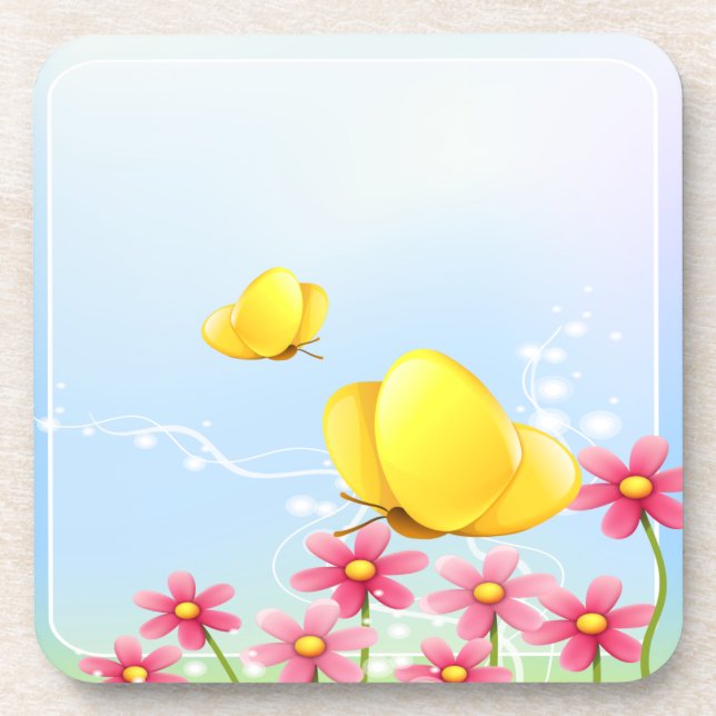 Yellow Butterflies Drink Coaster (Front)
