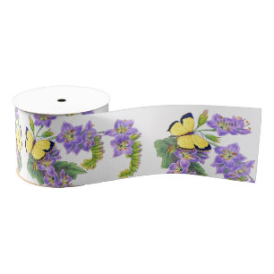 Yellow Butterflies Floral Flowers Ribbon