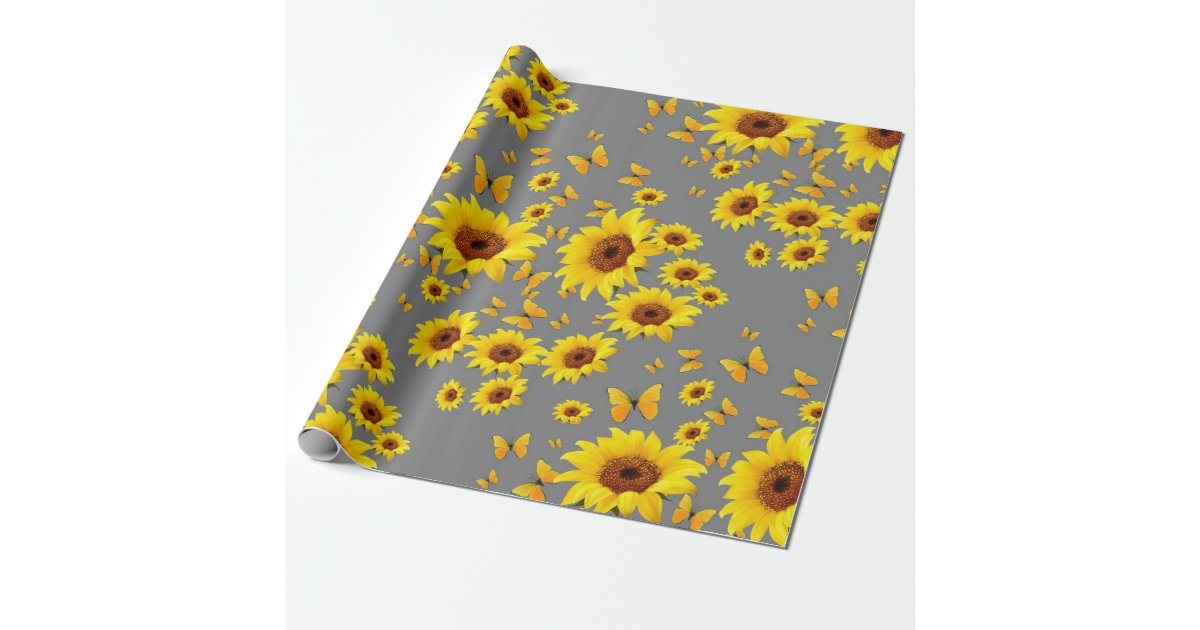 YELLOW BUTTERFLIES LOVE SUNFLOWERS WRAPPING PAPER