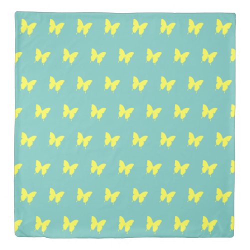 Yellow Butterflies On Aqua  Duvet Cover
