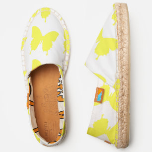 Yellow Butterflies On White Canvas Slip On  Espadrilles