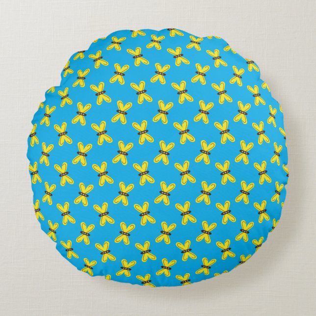 Yellow Butterflies Pattern Round Pillow (Front)