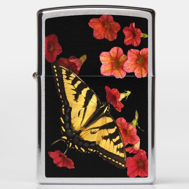 Yellow Butterfly and Red Flowers Zippo Lighter (Front)