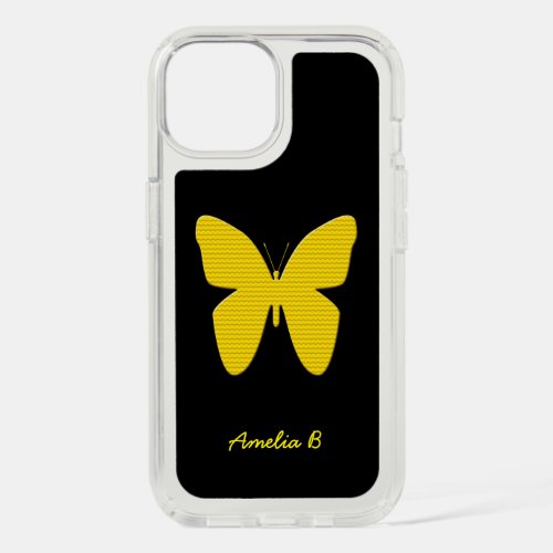 Yellow Butterfly Art Drawing  Custom Name iPhone 15 Case