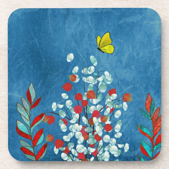 Yellow Butterfly Beverage Coaster (Front)