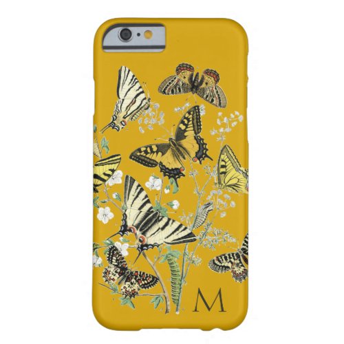 Yellow Butterfly Botanical Monogrammed Barely There iPhone 6 Case