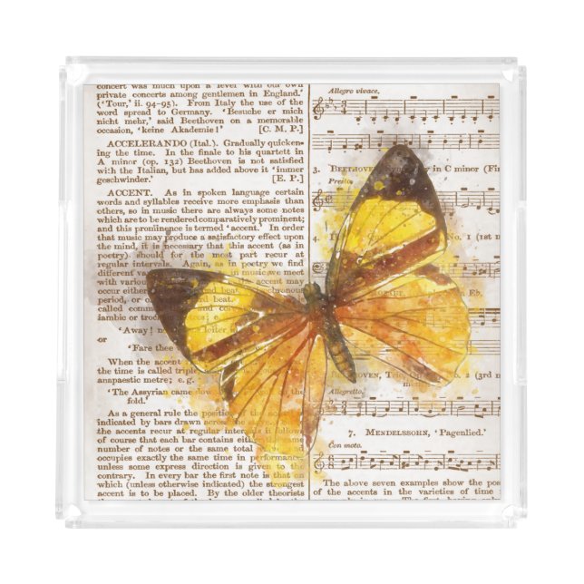 Yellow Butterfly Collage Acrylic Tray (Front)
