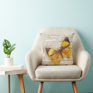 Yellow Butterfly Collage Throw Pillow