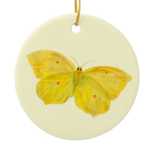 Yellow Butterfly Common Brimstone flying   Ceramic Ornament