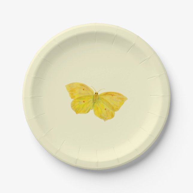 Yellow Butterfly Common Brimstone flying  Paper Plates (Front)