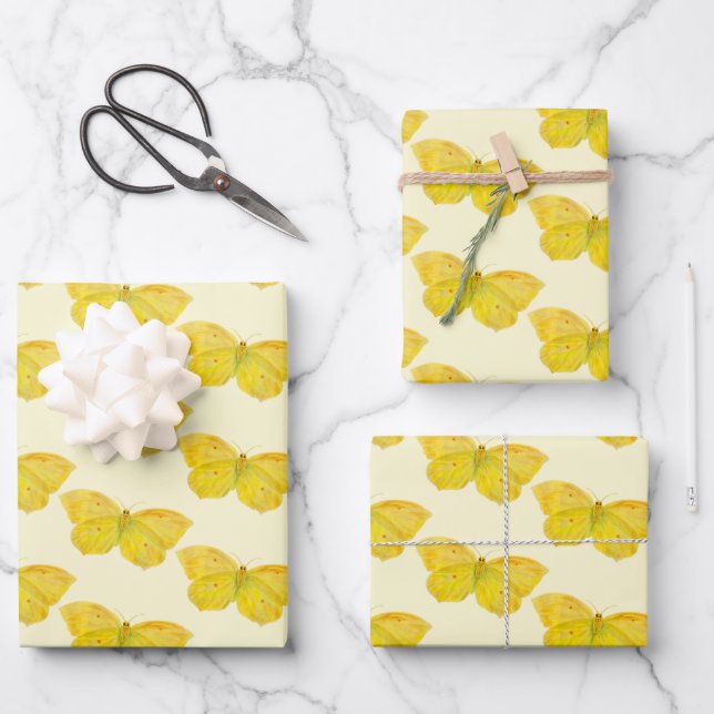 Yellow Butterfly Common Brimstone flying  Wrapping Paper Sheets (Front)