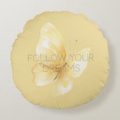 Yellow Butterfly Dreams Round Pillow