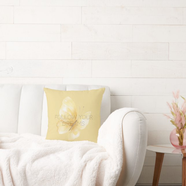 Yellow Butterfly Dreams Throw Pillow (Couch)