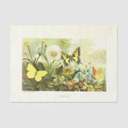 Yellow Butterfly Floral Ephemera Decoupage French Tissue Paper