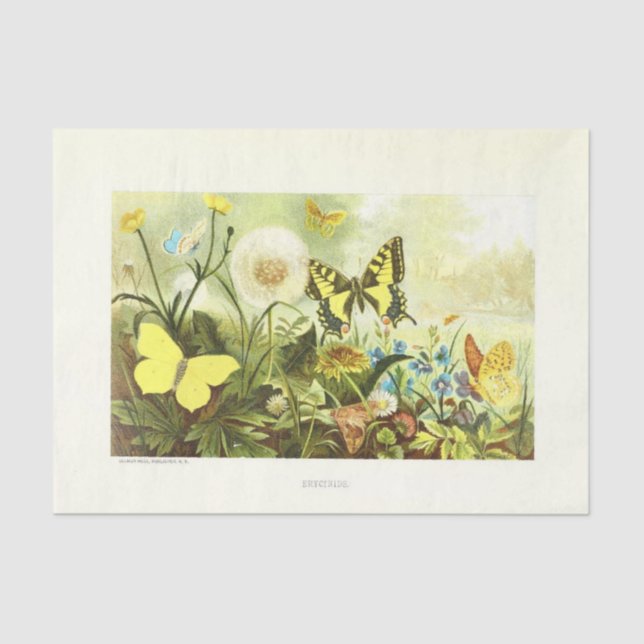 Yellow Butterfly Floral Ephemera Decoupage French Tissue Paper (Front)