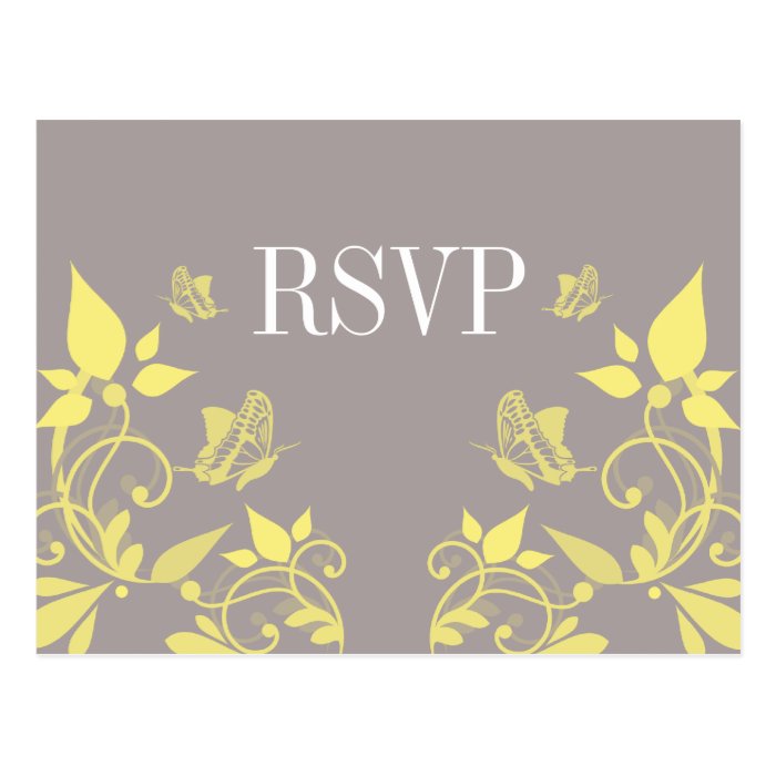 Yellow Butterfly Floral RSVP Postcard