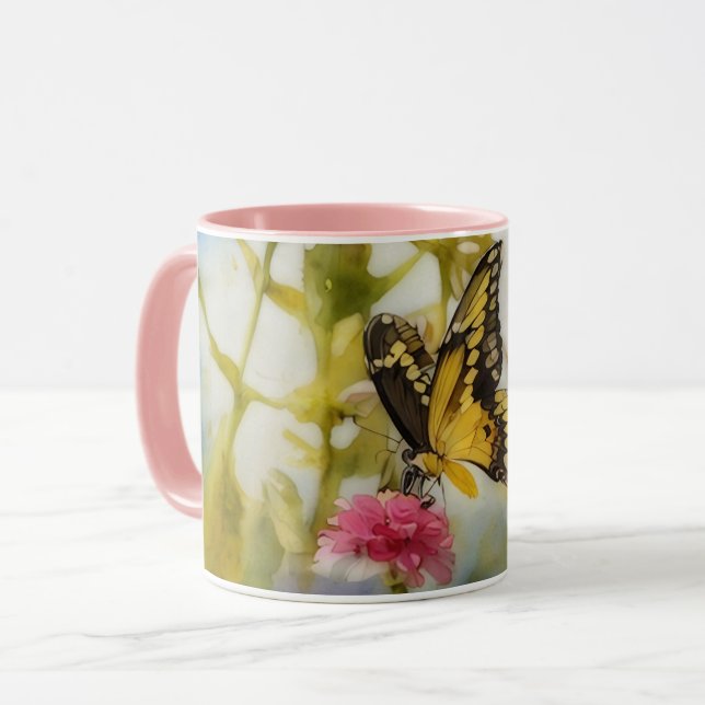 Yellow Butterfly Garden Art Mug Cup (Front Left)